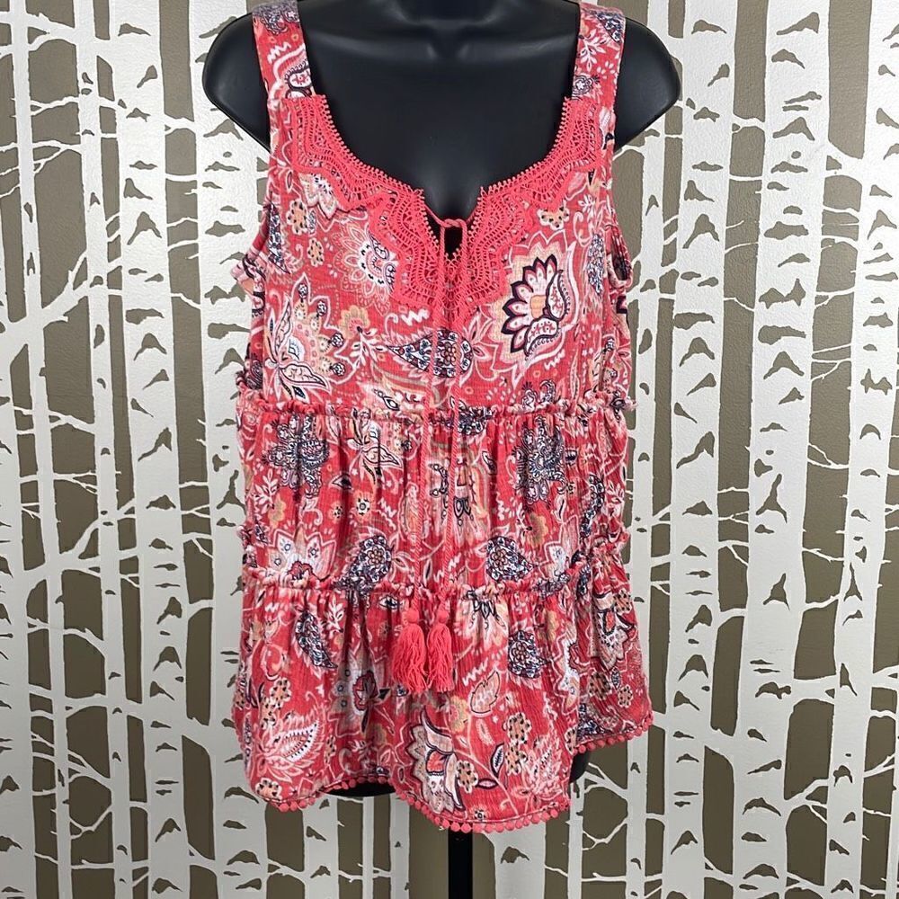 Absolutely Famous Coral Floral Tiered Tank Top sz S